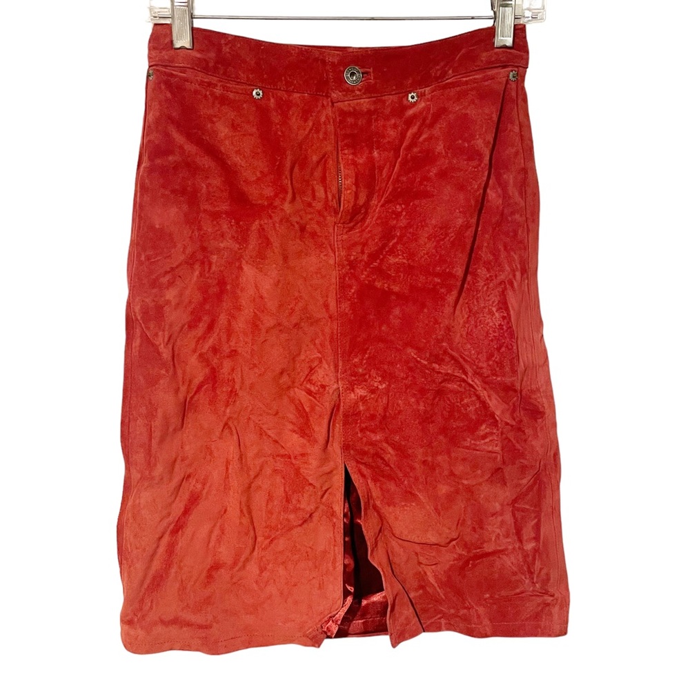 Gap Size 1 Genuine Suede Leather‎ Burnt Red Orange Pencil Skirt Front Slit NEW